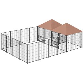 Large Outdoor Dog Kennel with 2 Rooms & Adjustable Bowls Large Outdoor Dog Kennel with 2 Rooms & Adjustable Bowls