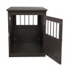 Slatted Brown Wood Dog Kennel End Table for Small Breeds