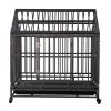 Heavy Duty Metal Dog Kennel Cage Crate with 4 Universal Wheels, Openable Pointed Top and Front Door, Black