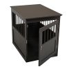 Slatted Brown Wood Dog Kennel End Table for Small Breeds