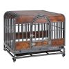 32in Heavy Duty Dog Crate, Furniture Style Dog Crate with Removable Trays and Wheels for High Anxiety Dogs