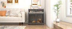 Furniture type dog cage iron frame door with cabinet, top can be opened and closed. Grey, 43.7'' W x 29.9'' D x 42.2'' H