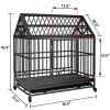 Heavy Duty Metal Dog Kennel Cage Crate with 4 Universal Wheels, Openable Pointed Top and Front Door, Black